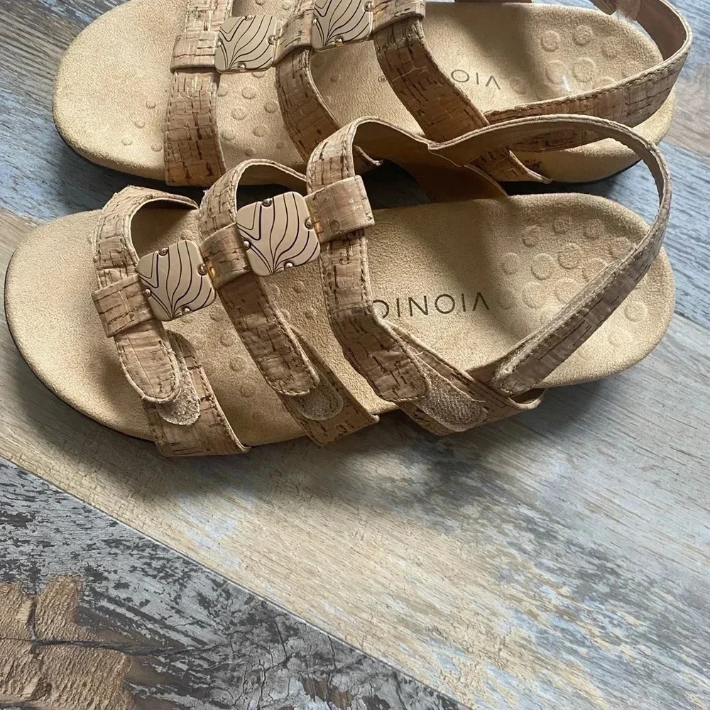 Vionic Women's Tan Cork-Style Triple Strap Sandals - Picture 2 of 7